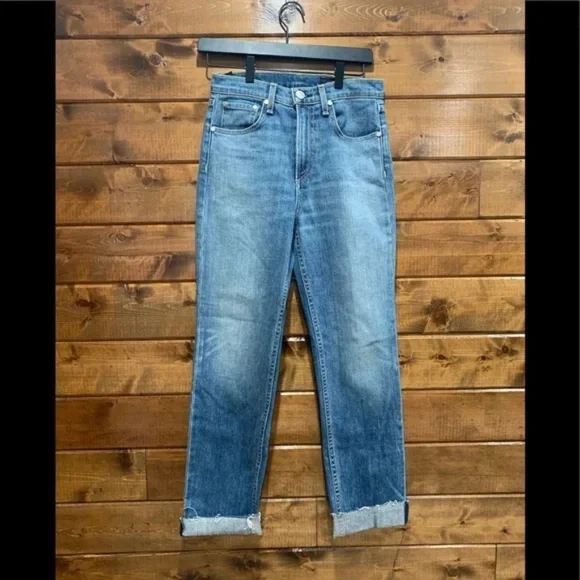 Rag & Bone Straight Leg High Rise Jeans in Rovers Medium Wash Stretch size 25 - Picture 4 of 15